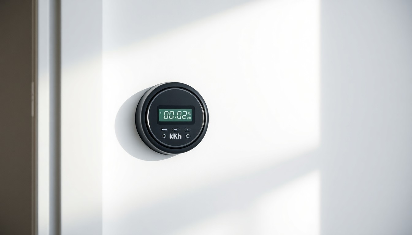 Slimme elektriciteitsmeter aan Nederlandse muur met soft daylight