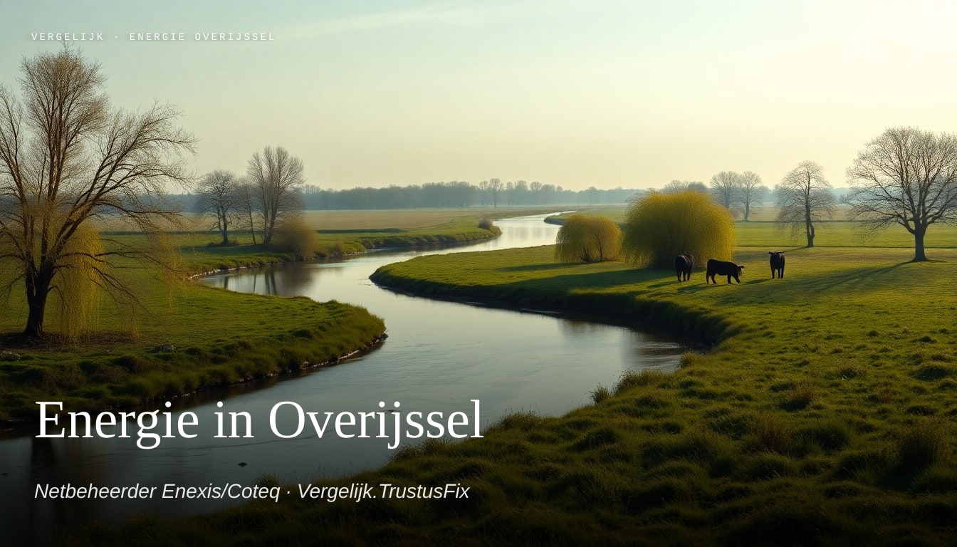 Energie vergelijken in Overijssel — landschapsfoto met netbeheerder Enexis/Coteq als context